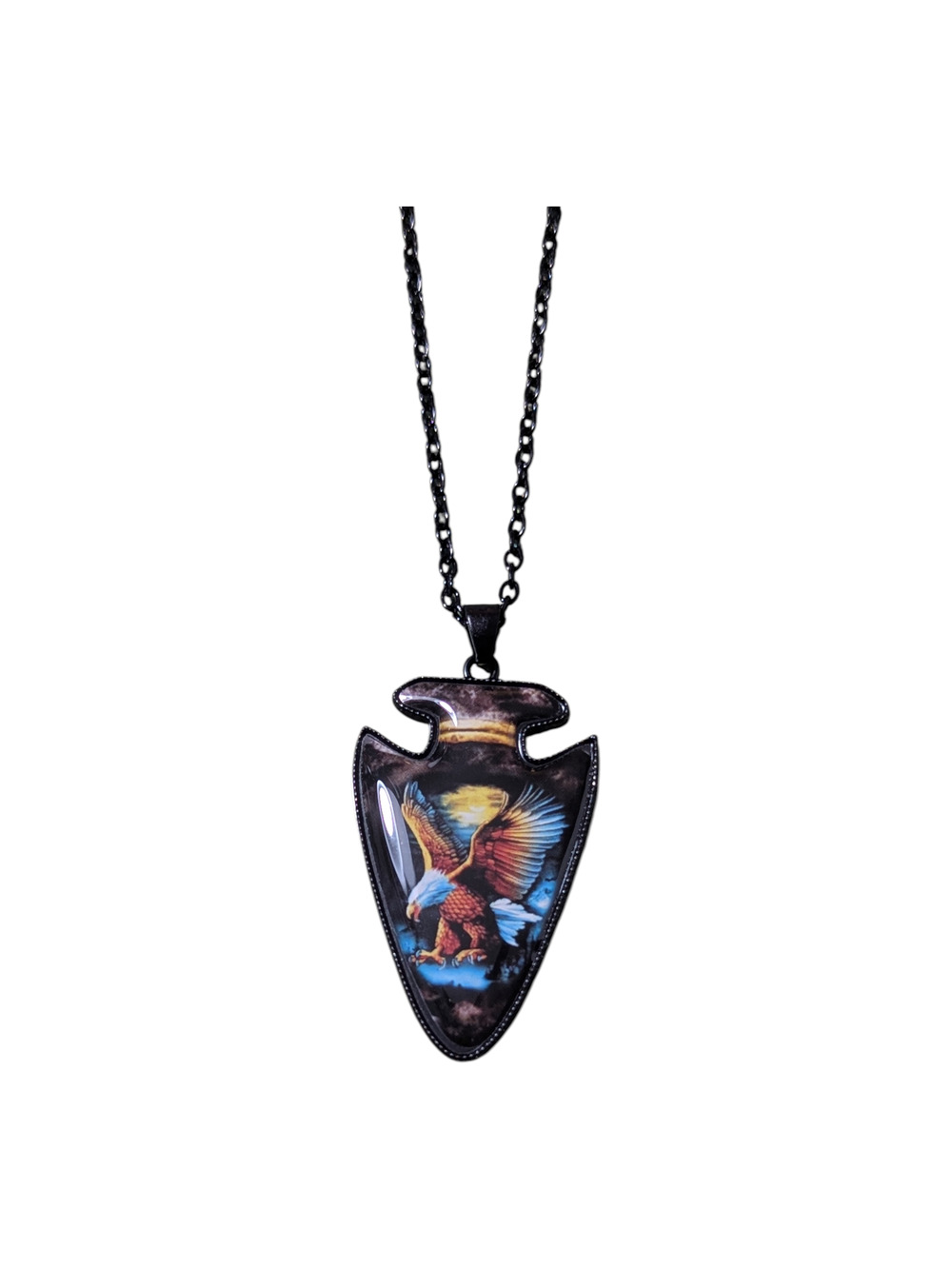 Eagle Flying Arrowhead Shaped Pendant Necklace Black Chain Freedom/Strength NWT